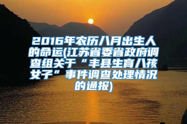 2016年农历八月出生人的命运(江苏省委省政府调查组关于“丰县生育八孩女子”事件调查处理情况的通报)