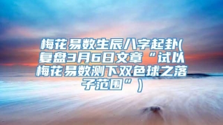 梅花易数生辰八字起卦(复盘3月6日文章“试以梅花易数测下双色球之落子范围”)