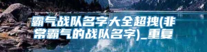霸气战队名字大全超拽(非常霸气的战队名字)_重复