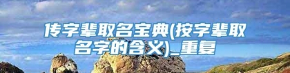 传字辈取名宝典(按字辈取名字的含义)_重复