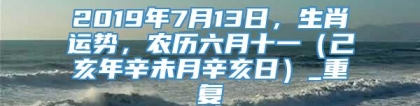 2019年7月13日，生肖运势，农历六月十一（己亥年辛未月辛亥日）_重复