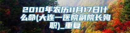 2010年农历11月17日什么命(大连一医院副院长殉职)_重复