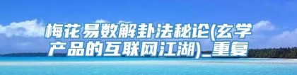 梅花易数解卦法秘论(玄学产品的互联网江湖)_重复